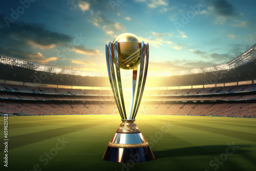 Obraz na płótnie World cup trophy on empty stadium background.
