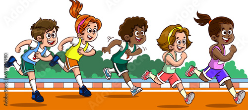 vector illustration of kids running race 