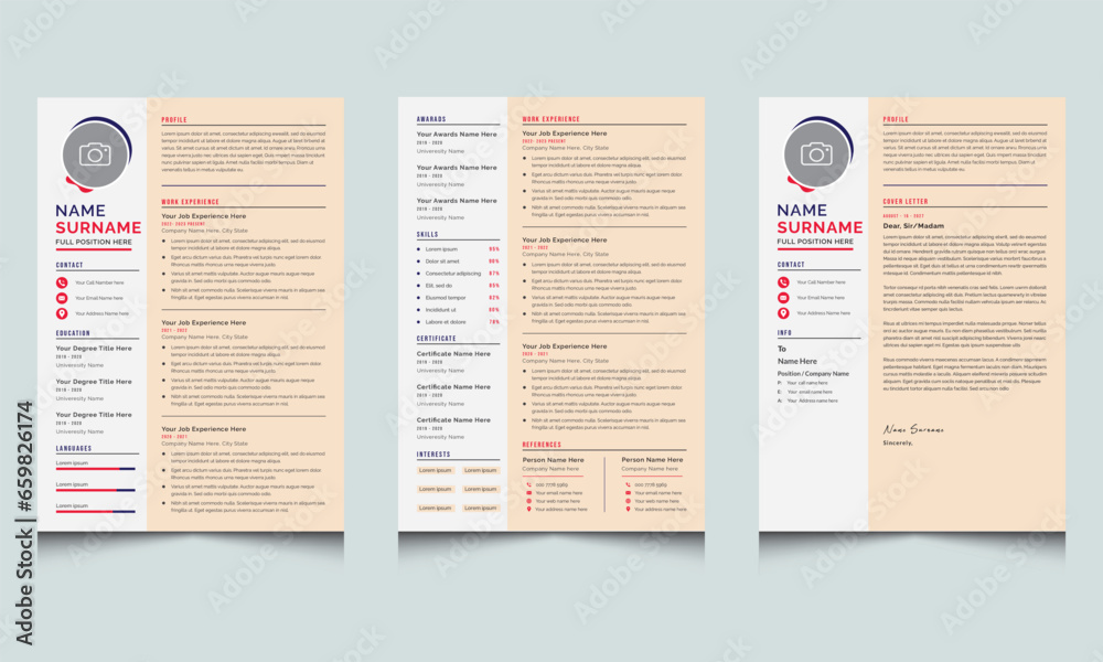 Fototapeta premium Resume Design Template Photo Stylish Cv Layout 