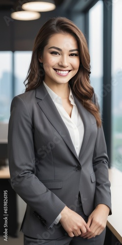 Beautiful young businesswoman in business suit smiling