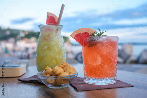 refreshing cocktails on a terrace during a vacation in the meditarene
