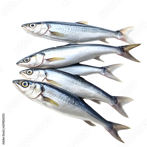 Fresh sardines at the seafood market on transparent background cutout - Generative AI	