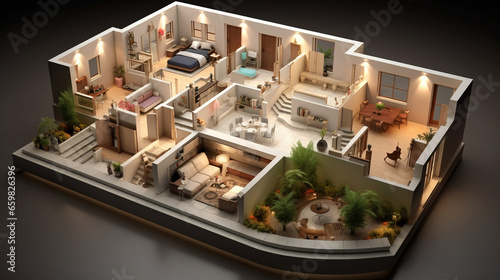 Computer 3d visualization of the house plan, layout of the house project in 3d © Katrin_Primak