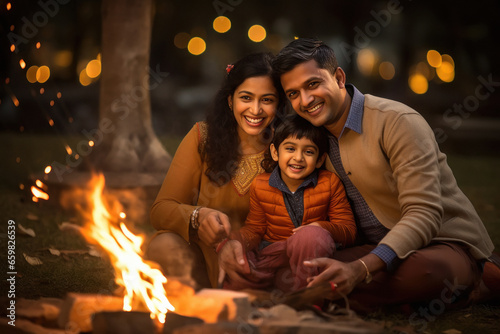 Indian family sitting together in warm wear