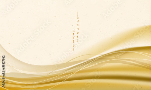 シンプルな和柄デザイン背景　金色のウェーブ　グラデーション　曲線イメージと和紙のテクスチャ