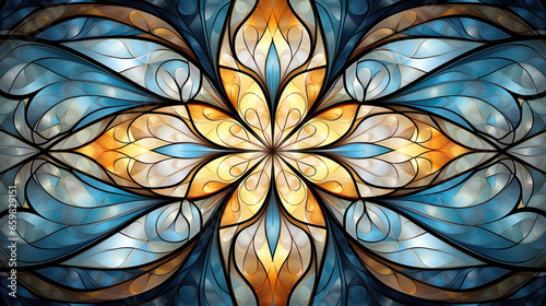 Symmetrical pattern in stained-glass window style. Computer-generated graphics. 