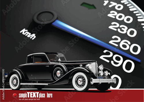 Vector 3d  illustration of a speedometer and rarity car image. Odometer