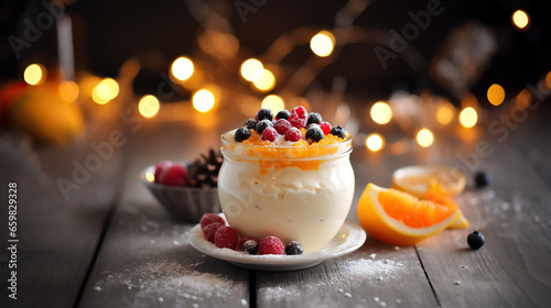 Vanilla Yogurt Covered with Berries and Orange