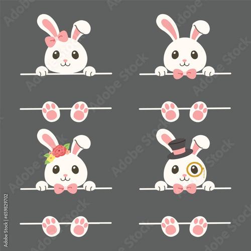 Rabbit Easter split monogram, Leave space for entering text and characters. Collection of cute rabbit cartoon vector. Cute cartoon character.