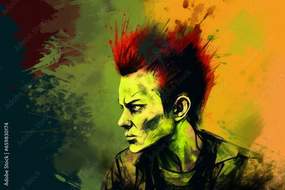 Punk zombie graffiti portrait. Crazy freak. Generate AI