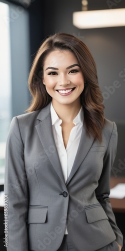 Beautiful young businesswoman in business suit smiling