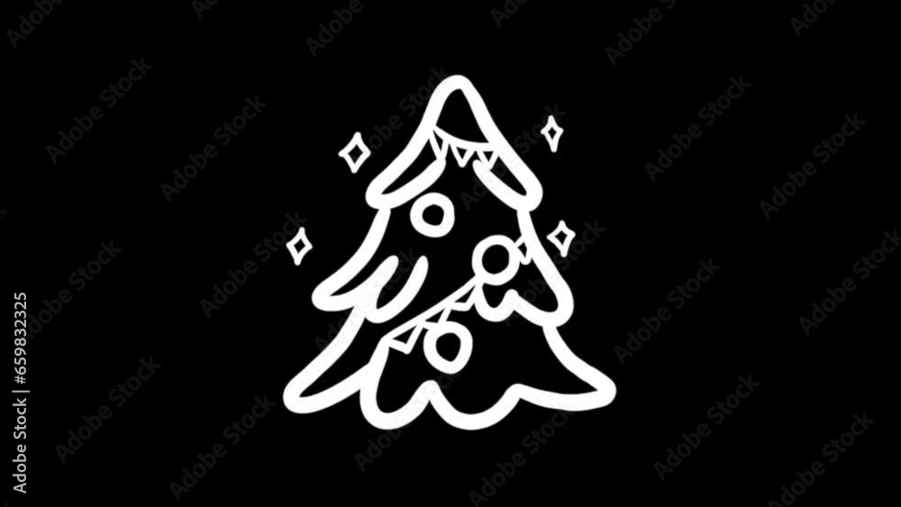 Animated Christmas tree pack. Set of 5 hand drawn Festive Icons. Line