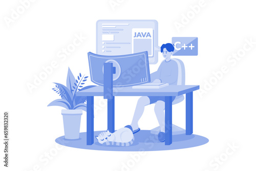 Engineer IT specialist programmer man work at home