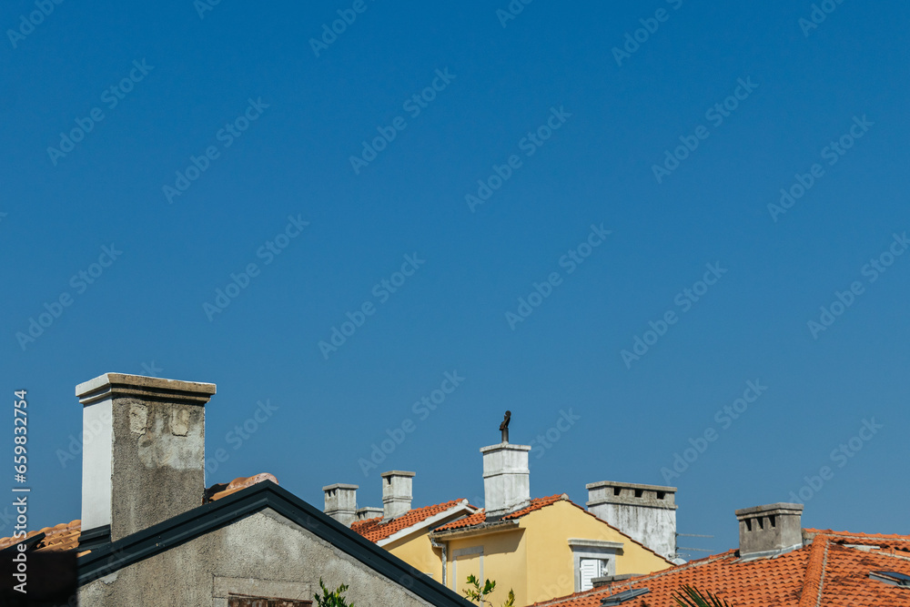 Croatian Rooftops with Chimneys under a Sunny Sky