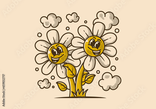 Mascot character illustration of a flowers with happy face