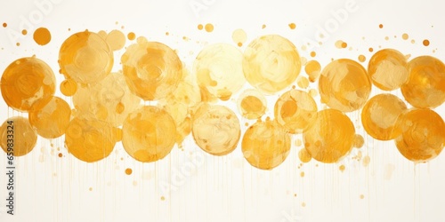 Abstract painting with golden circles, circles drawn with gold paint in minimalism, modern style wallpaper, golden background, golden circles on a white background.