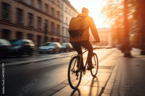 person rides a bicycle during the beautiful sunset © id512