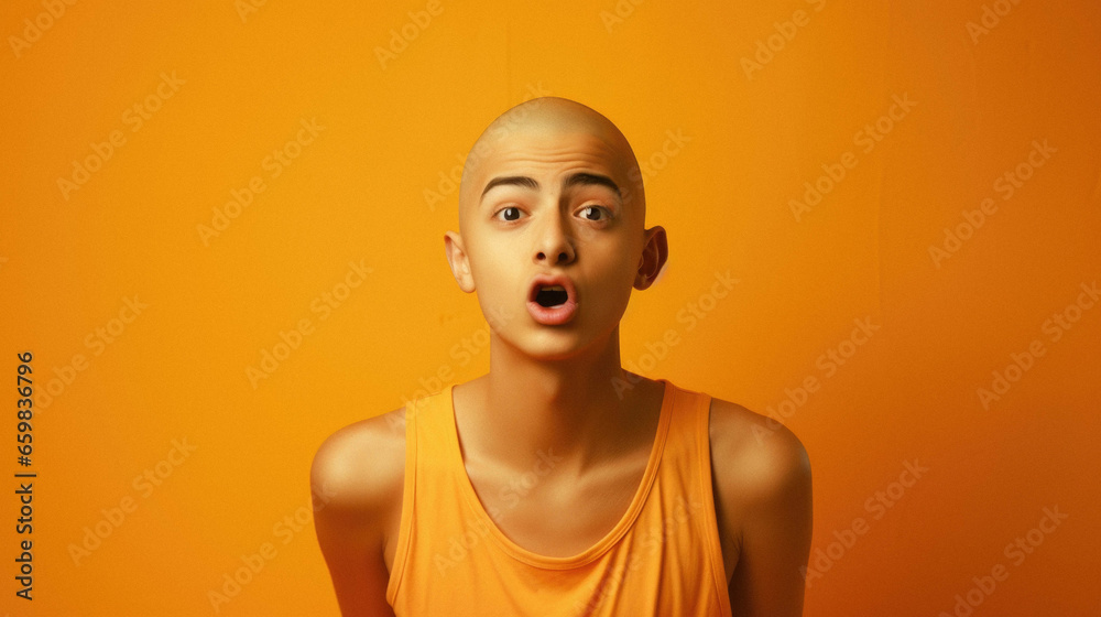Boy in orange shirt surprised. Boy in orange shirt surprised.