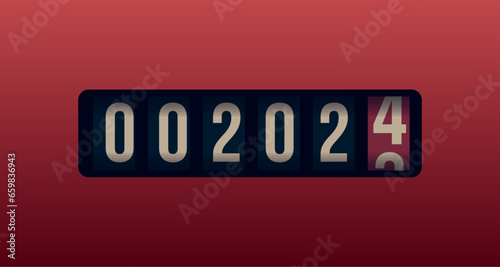 Years counter, digital measurement, electronic clock is shown with a 2024 numbers for 2024 year greeting card new year calendar or poster. Vector illustration