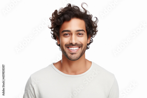 Smiley face of young indian man on white background. © PRASANNAPIX