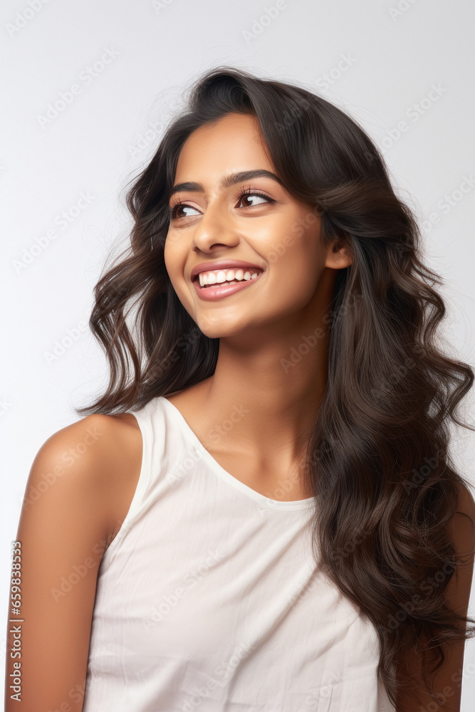 Young indian woman smiling and giving happy expression Young indian woman smiling and giving happy expression