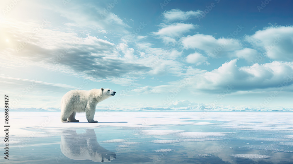 Polar Bear Walking Along Arctic Beach Polar Bear Walking Along Arctic Beach