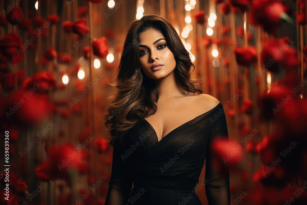 Young and beautiful indian woman in black dress