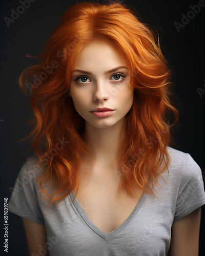Cute Young Woman with Orange Hair Studio Portrait © The