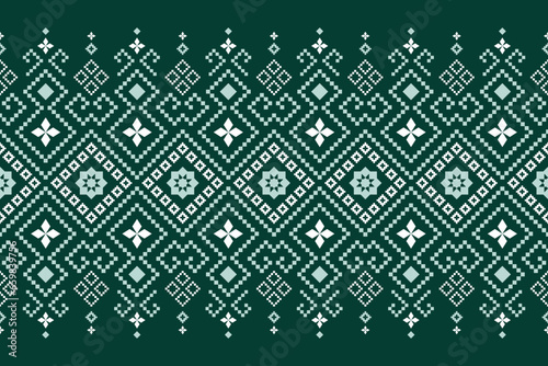 Green Cross stitch colorful geometric traditional ethnic pattern Ikat seamless pattern border abstract design for fabric print cloth dress carpet curtains and sarong Aztec African Indian Indonesian