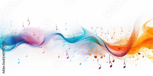 Abstract musical background a swirl of multicolored notes on a white background isolated. photo