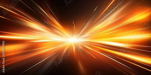 Abstract speed glowing light background banner illustration - Speedy motion blur creating flashy pattern of gold straight lines, laser beams for web banner and wallpaper design