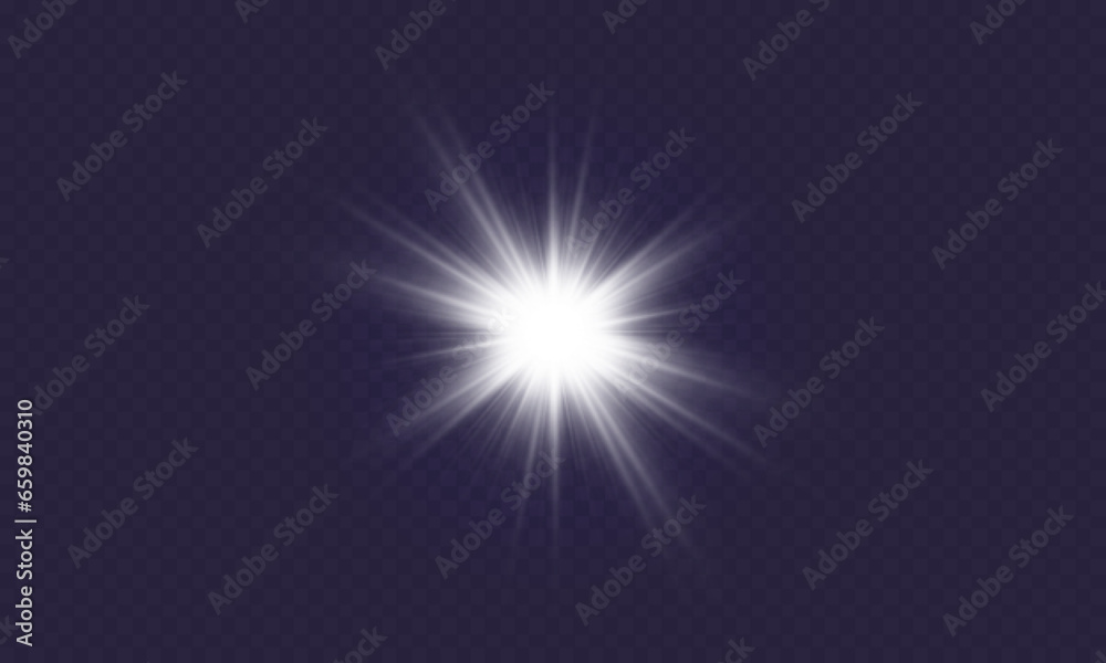 Dazzling flash. Bright Star. Magic dust. Brilliant vector. Bright sun. Glare. shining beam. Rash.