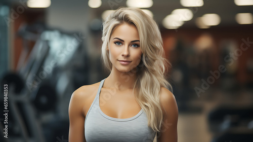 Attractive Fit Woman Standing in Fitness Gym