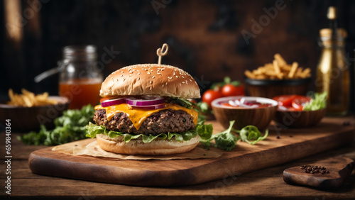 photo delicious burger with many ingredients tasty cheeseburger splash sauce 2