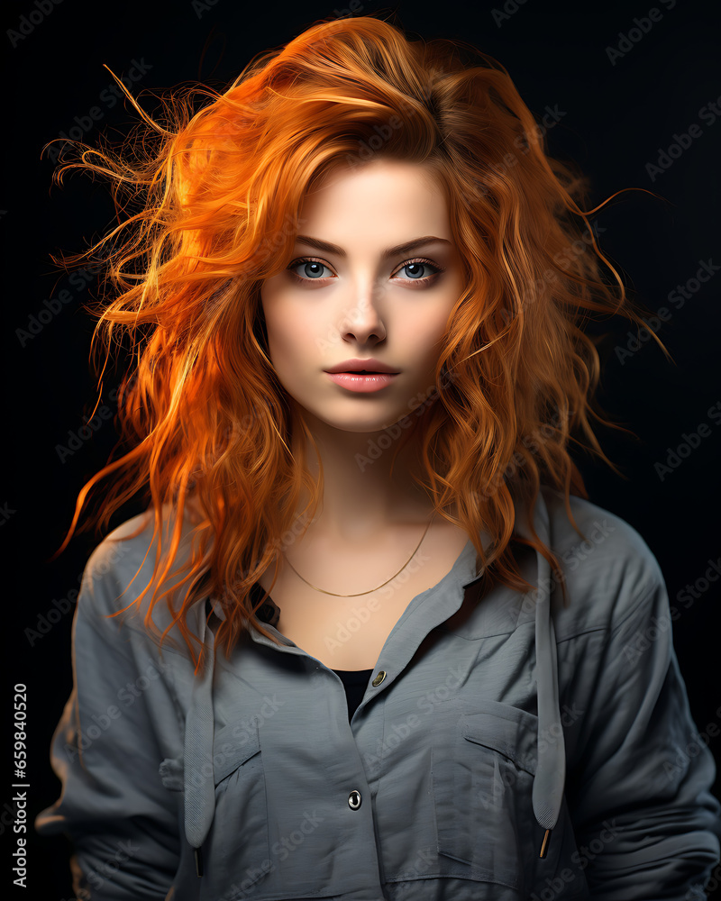 Fototapeta premium Cute Young Woman with Orange Hair Studio Portrait