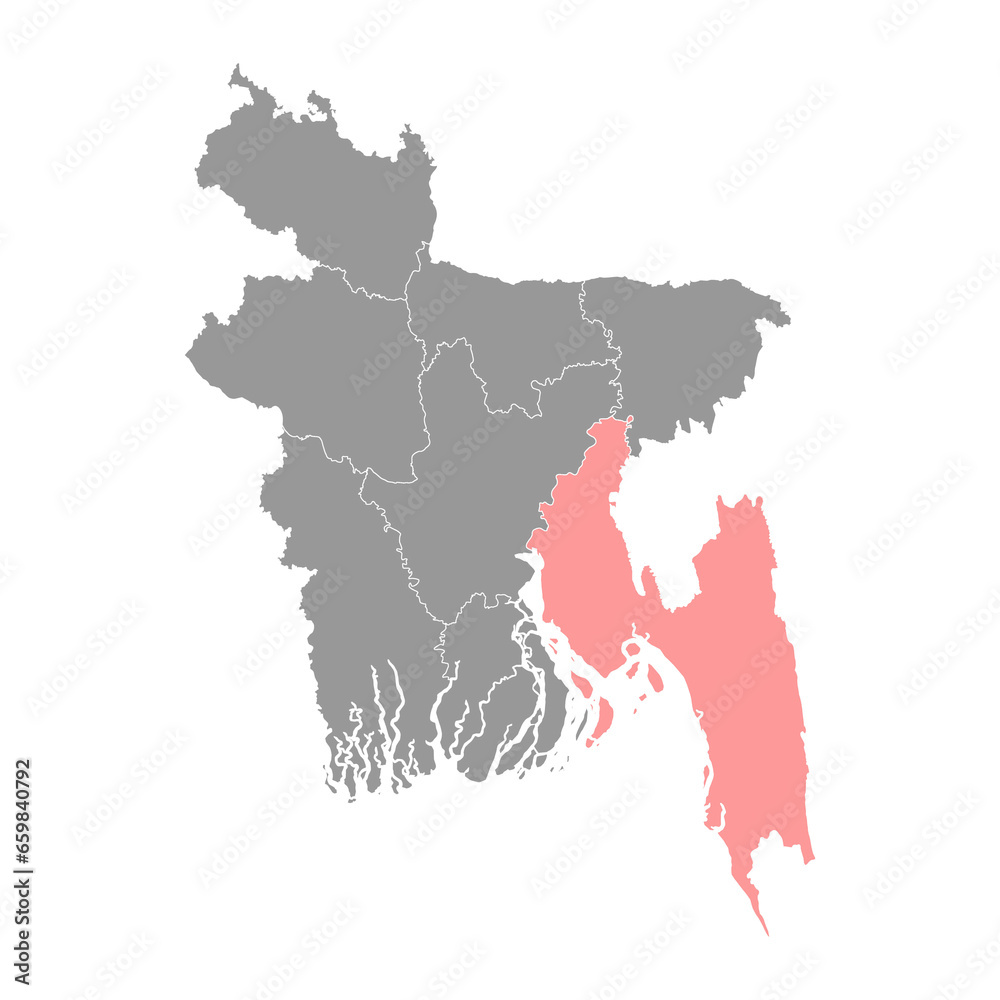 Chittagong division map, administrative division of Bangladesh.