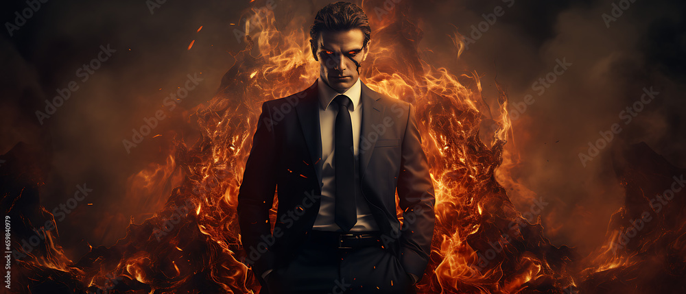 Devil in Business Suit in Hell - obrazy, fototapety, plakaty 