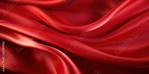 Red shiny satin silk swirl wave background banner - Abstract textile fabric material, backdrop texture for product display or text