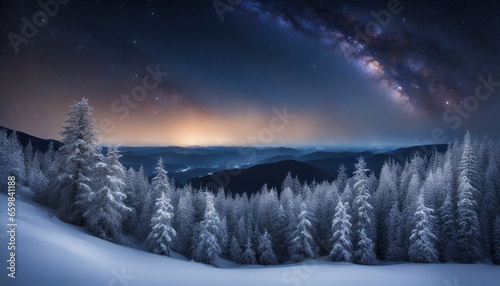 Snowy Mountain Ridge Christmas Winter Night © Abood