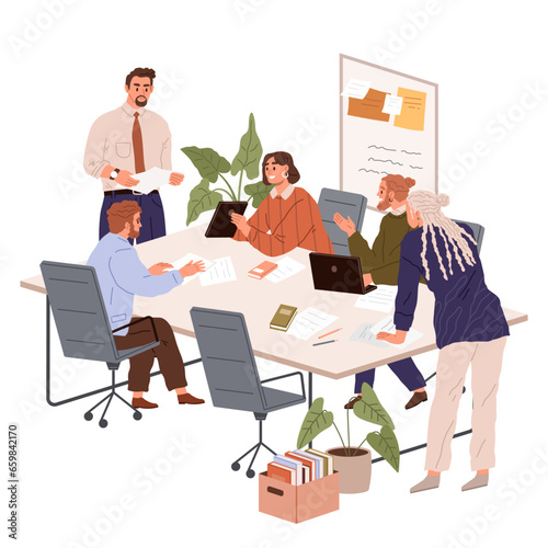People office work. Vector illustration. Office workers interact with clients and customers to fulfill their needs A worker employee takes pride in their work and strives for excellence