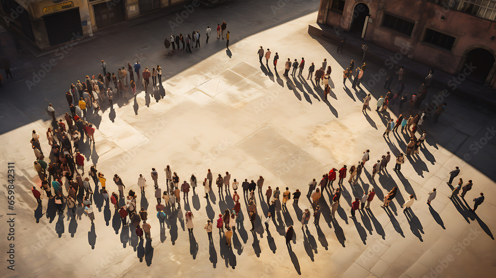 Obraz premium Large Group of People from Above: Rear View
