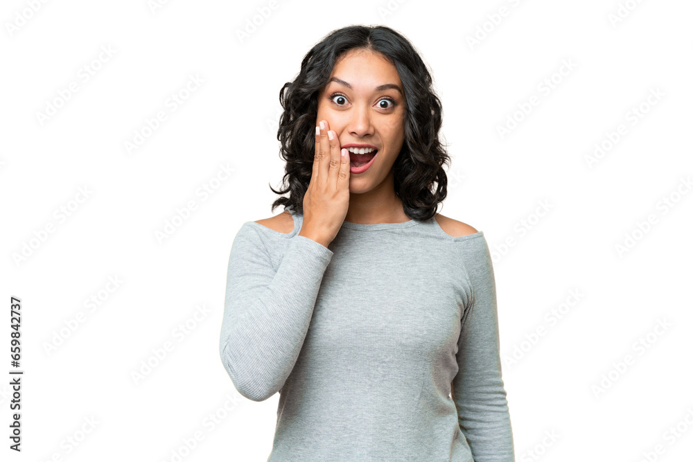 Young Argentinian woman over isolated background with surprise and shocked facial expression Young Argentinian woman over isolated background with surprise and shocked facial expression