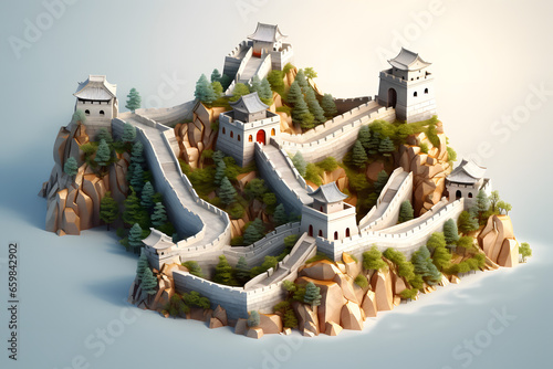 Fototapeta Naklejka Na Ścianę i Meble -  Great Wall of China 3d rendering isometric style