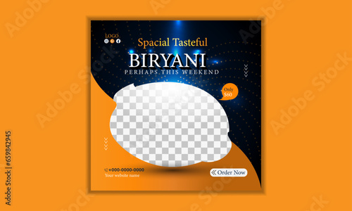 Food social media banner design template. special tasteful biryani social media posts vector