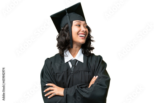 Young university graduate Argentinian woman over isolated background happy and smiling photo