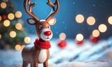 Reindeer toy with red nose Christmas background concept 3D Rendering, Generative AI