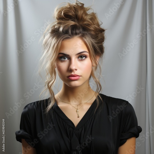 Wallpaper Mural Portrait of a beautiful young woman with make-up and Messy Bun hairstyle Torontodigital.ca