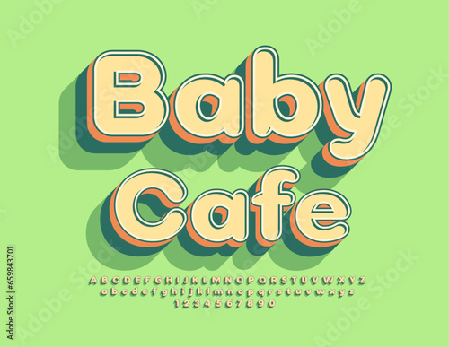 Vector cute logo Baby Cafe. 3D funny Font. Creative set of trendy Alphabet Letters and Numbers