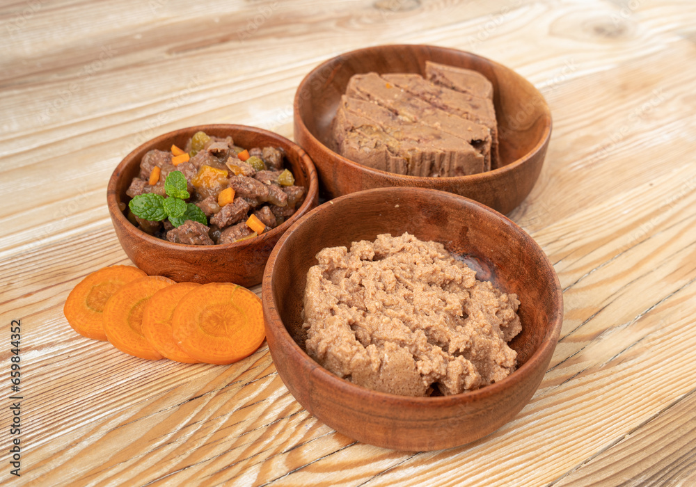 Pet Food, Wet Food for Cats, Dog Canned Pate, Soft Pet Food on White