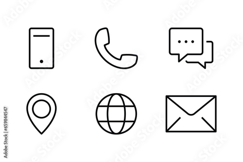 Contact us icon set. Communication Social Media network icon call us email mobile signs. Customer service. Contact support line icons set, editable stroke isolated on white, linear vector outline photo